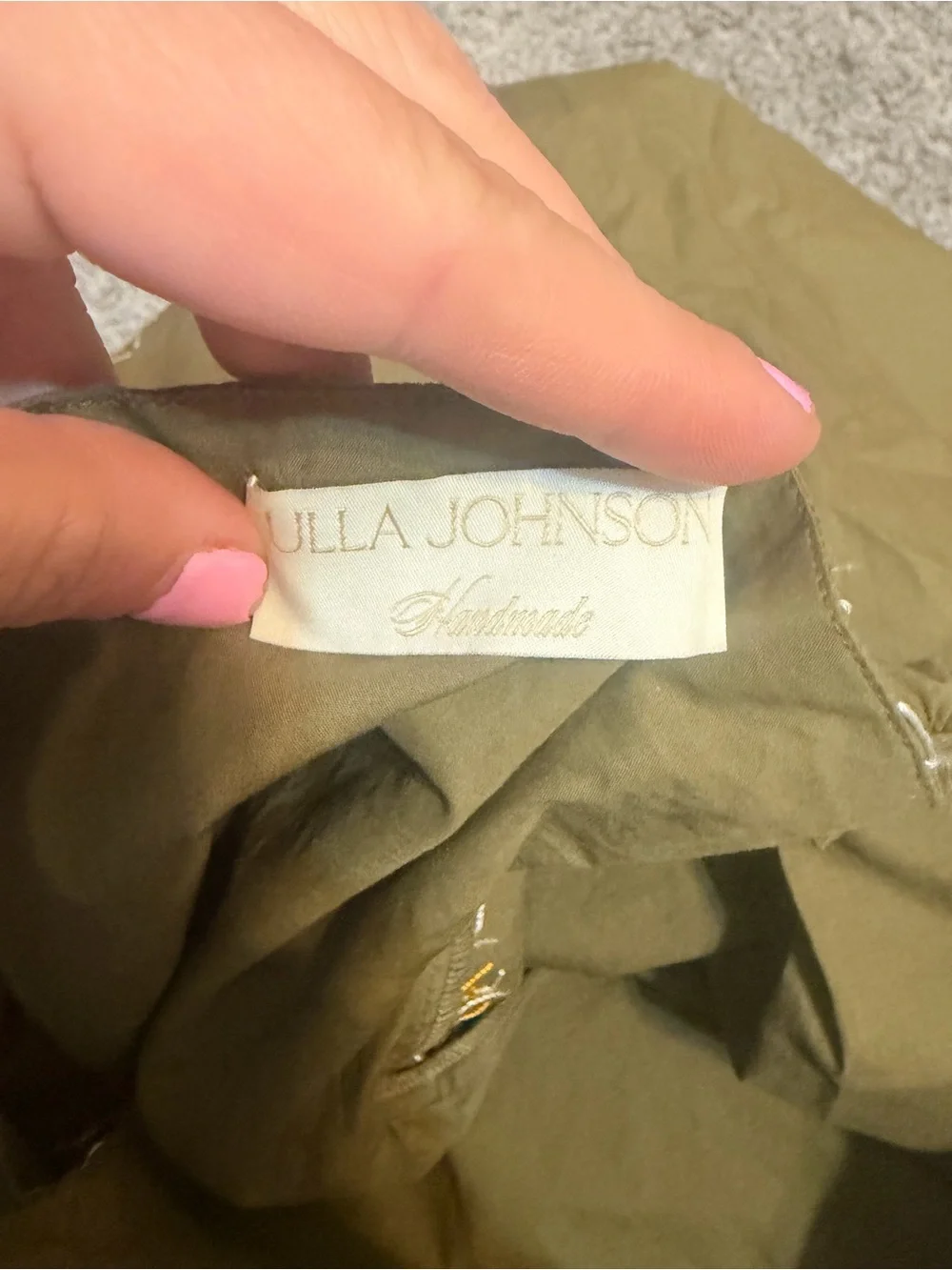 Ulla Johnson Arjun Olive Embroidered One Shoulder Ruffle Cotton Top